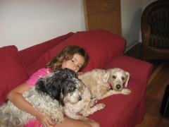 Picture of Maya, an Australian Labradoodle, with her family